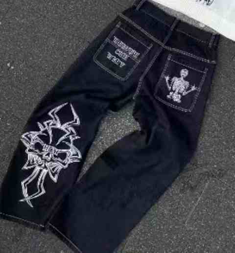 Grunge Embroidered Skull Straight Jeans - Image 3
