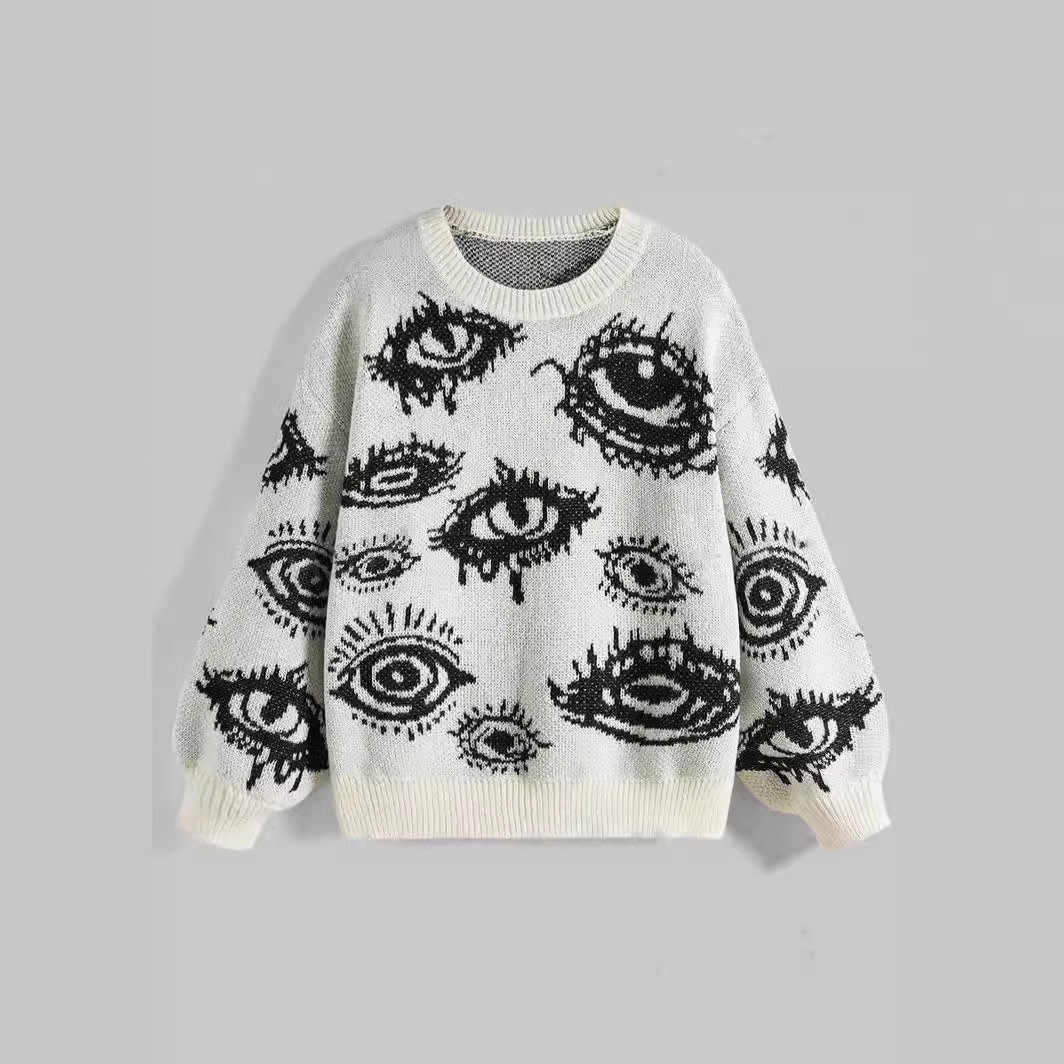 Grunge Eyes Round Neck Sweater - Image 5