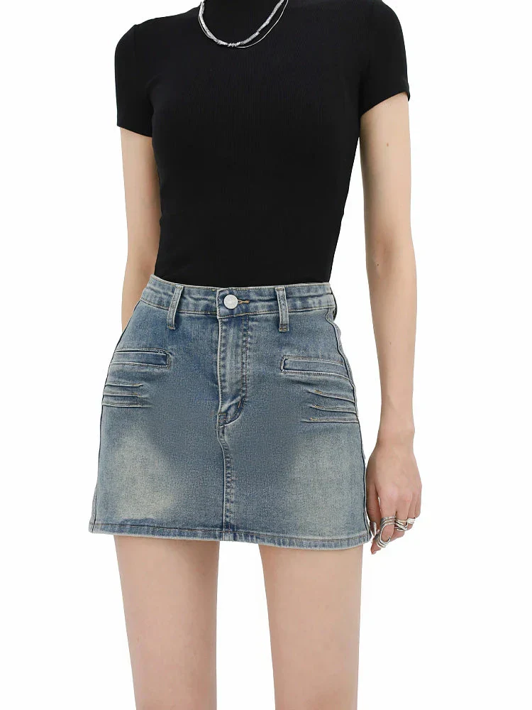 Grunge Fake Pocket Denim Mini Skirt - Image 3