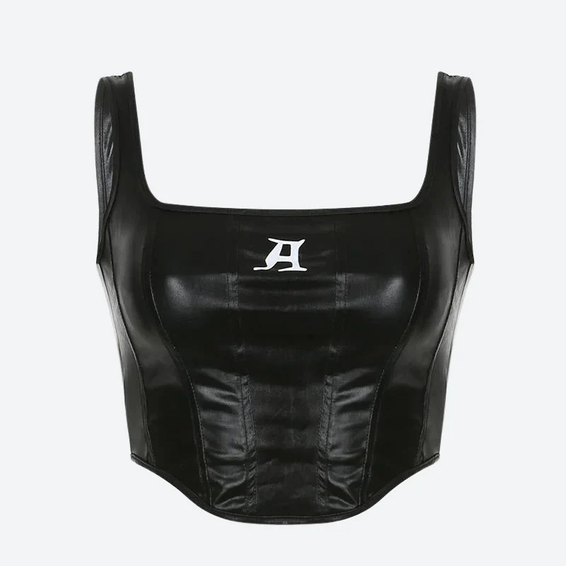 Grunge Faux Leather Crop Corset Top - Image 4