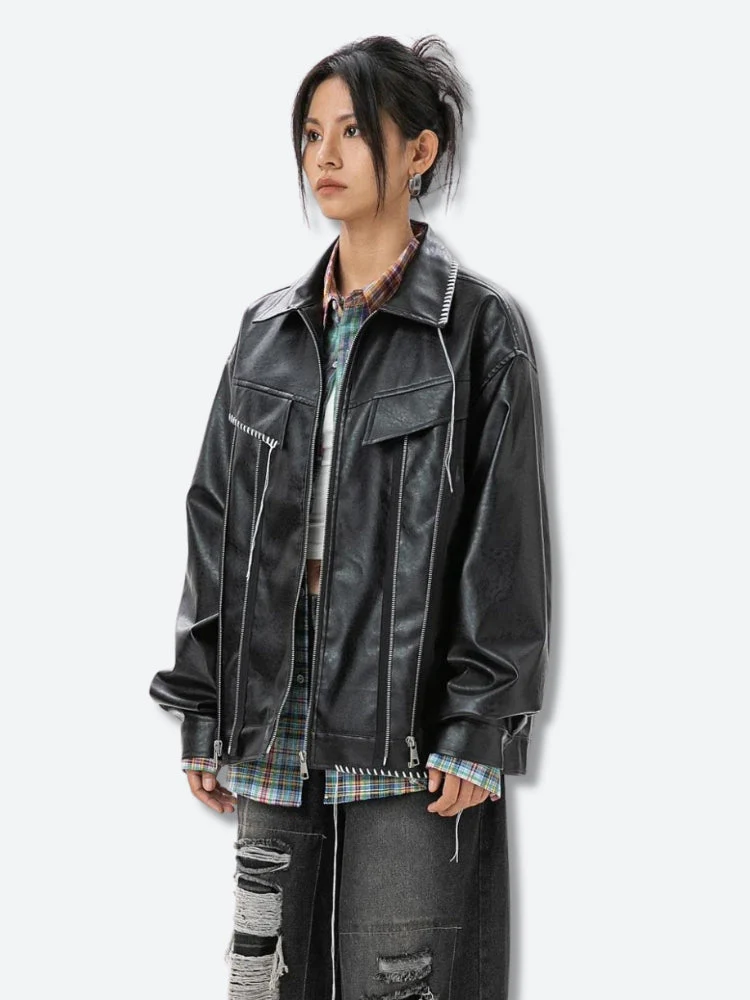 Grunge Faux Leather Jacket - Image 2