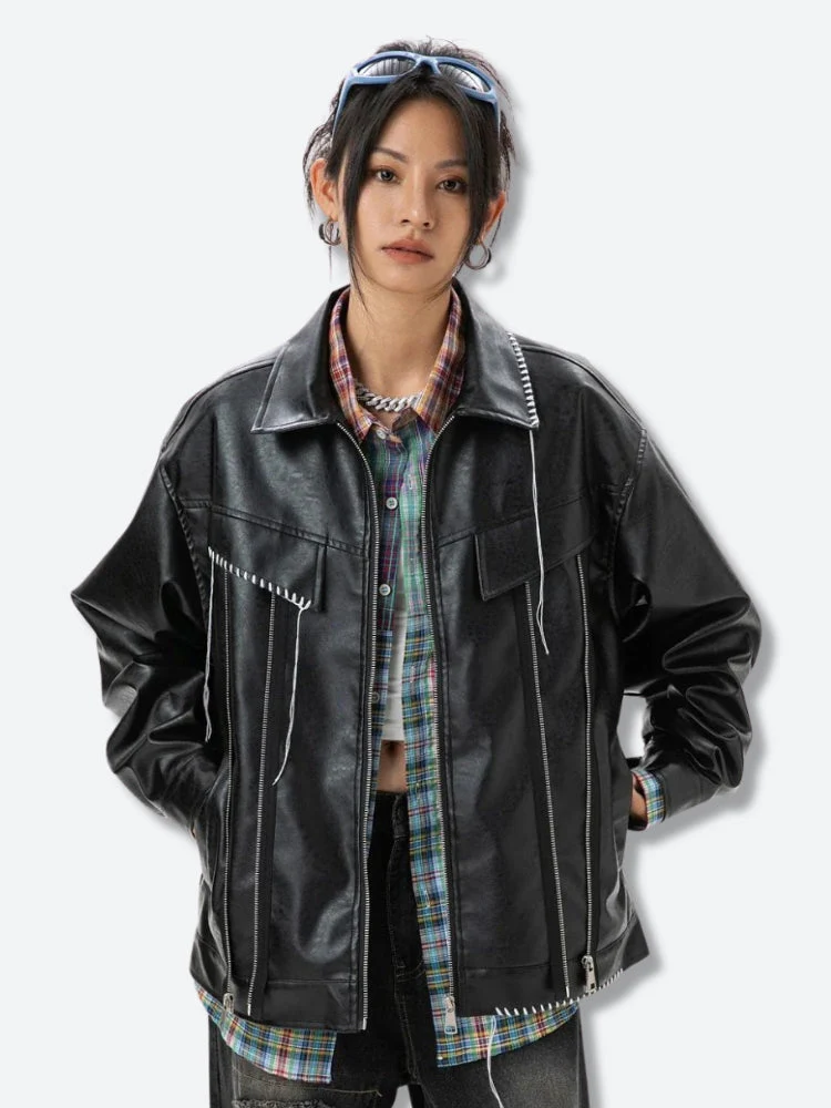 Grunge Faux Leather Jacket - Image 4