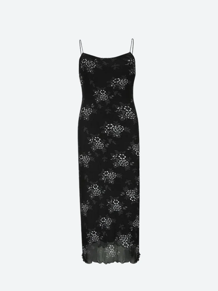 Grunge Floral Mesh Midi Dress - Image 4