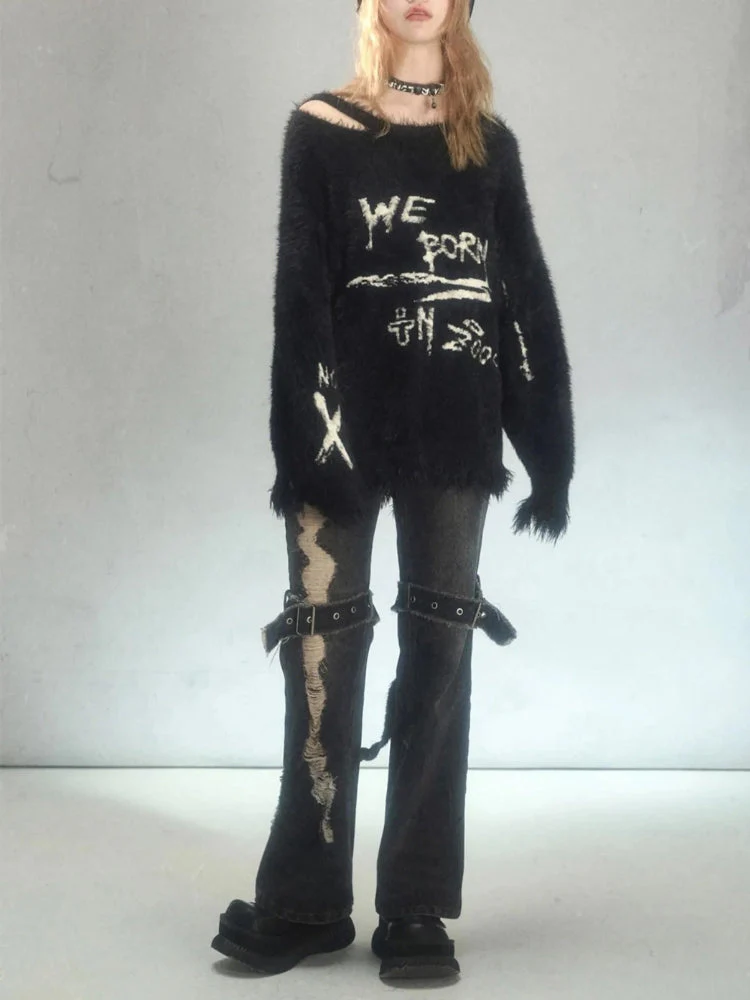 Grunge Fluffy Knitted Sweater - Image 4