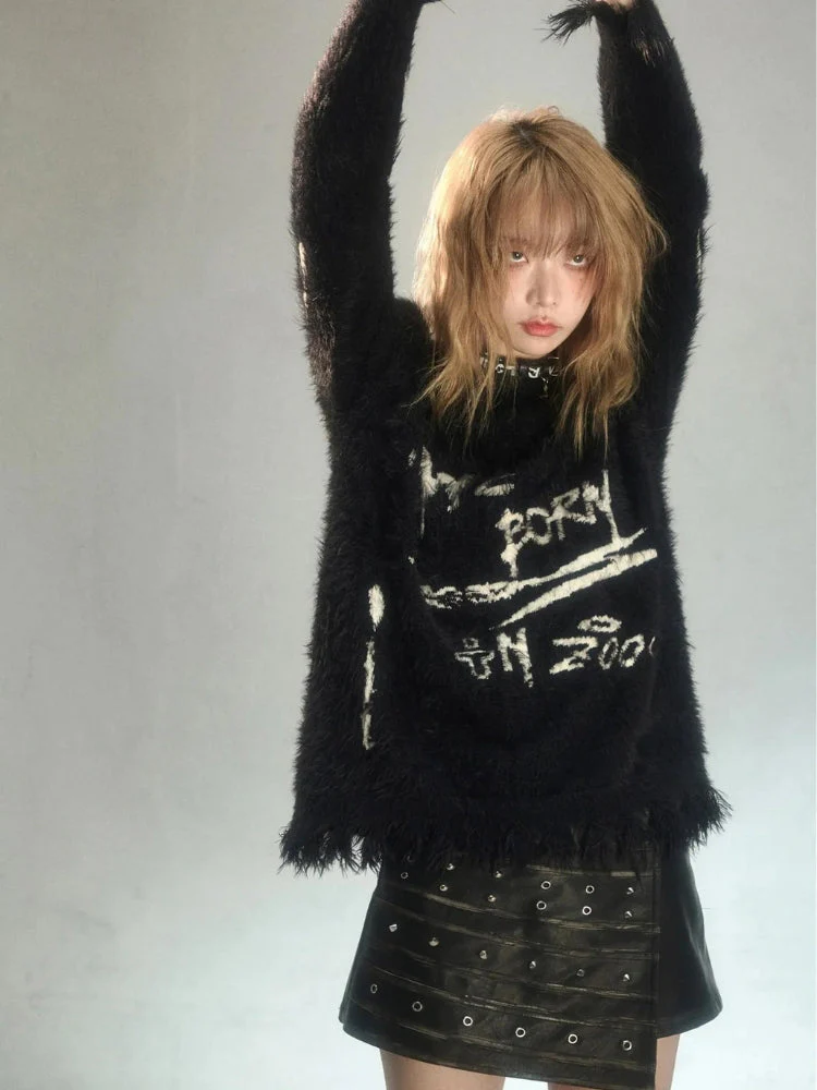 Grunge Fluffy Knitted Sweater - Image 5