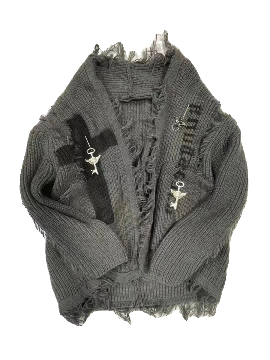grunge gray sweater jacket - Image 2