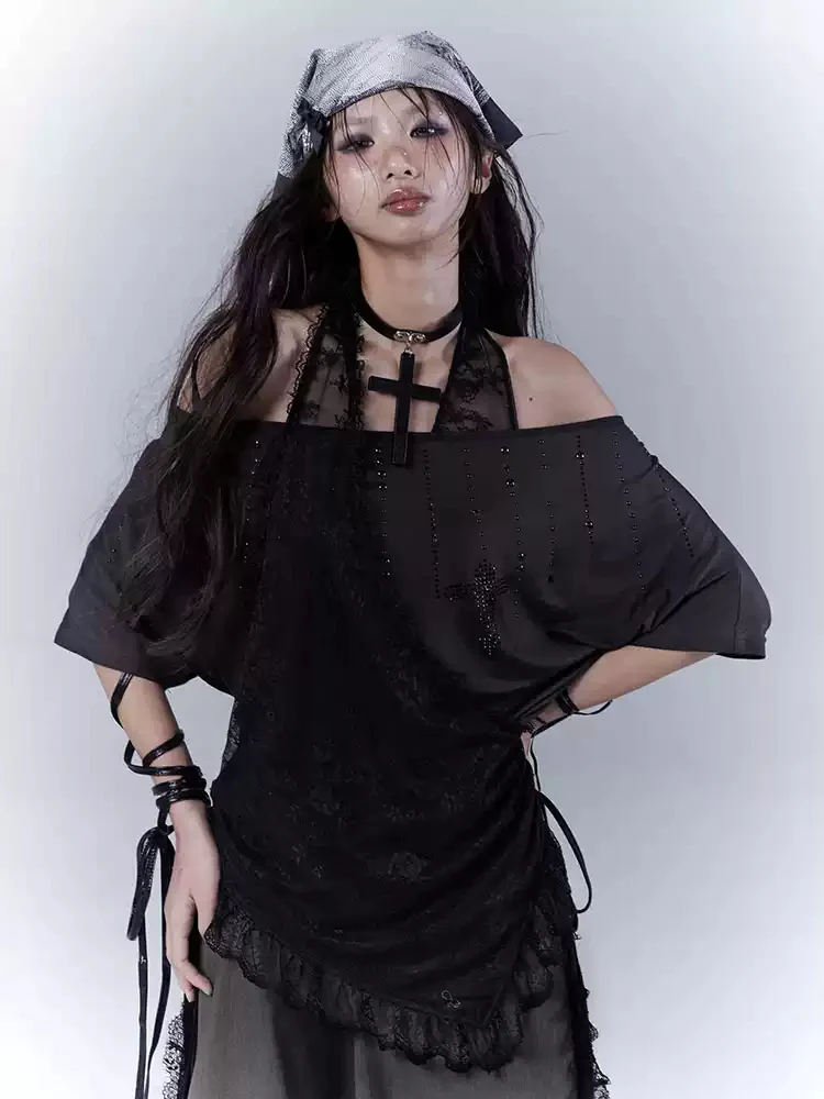 Grunge Lace Halter Neck T-shirt - Image 2
