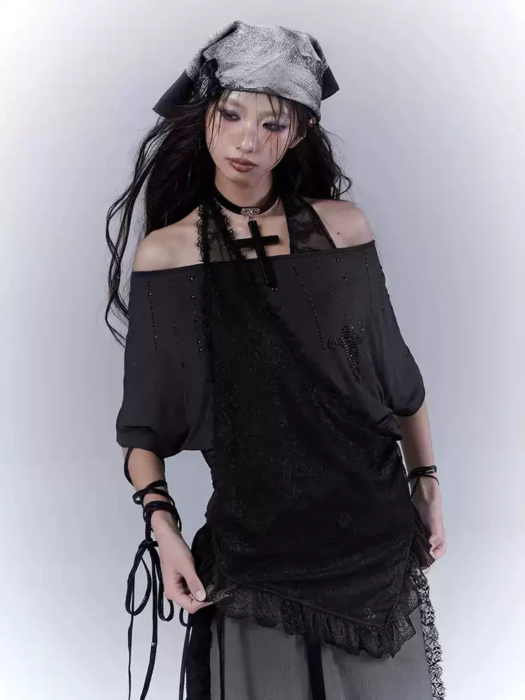 Grunge Lace Halter Neck T-shirt - Image 3