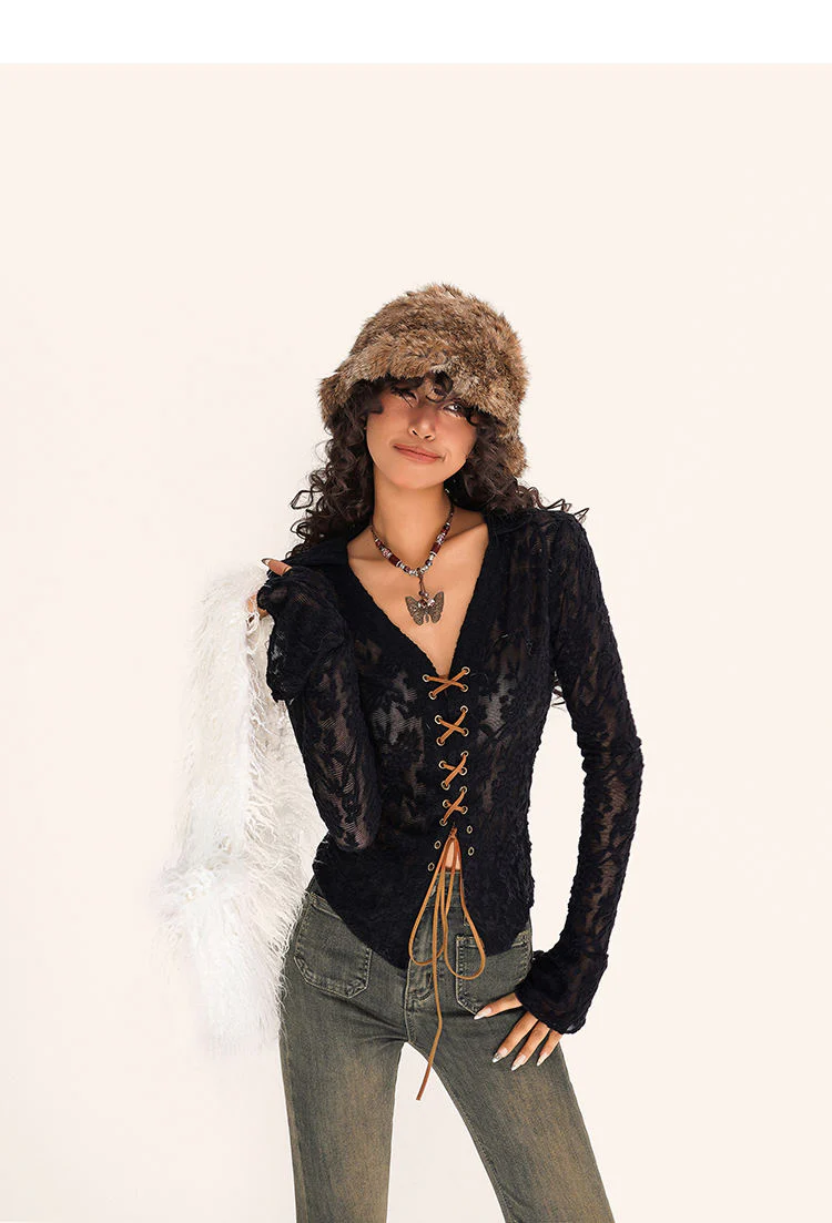 Grunge Lace Long-sleeved Top - Image 4