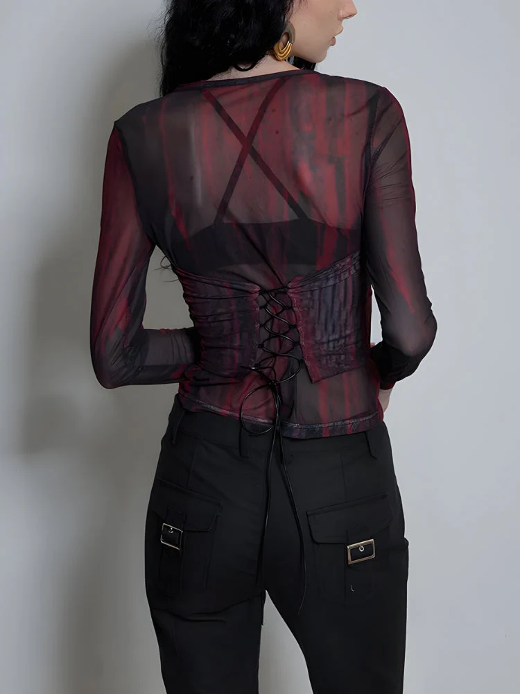 Grunge Lace Up Sheer Top - Image 2