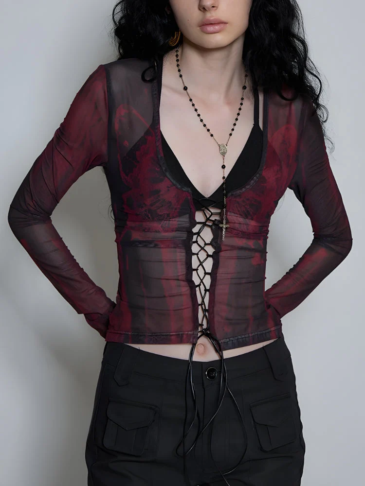 Grunge Lace Up Sheer Top - Image 7
