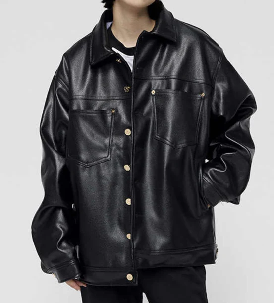 Grunge Letter Embroidered Cotton Leather Jacket - Image 2