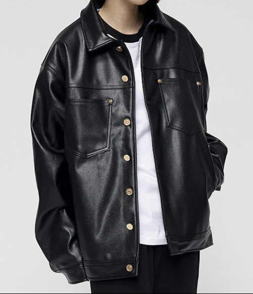 Grunge Letter Embroidered Cotton Leather Jacket - Image 3