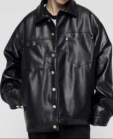 Grunge Letter Embroidered Cotton Leather Jacket - Image 4