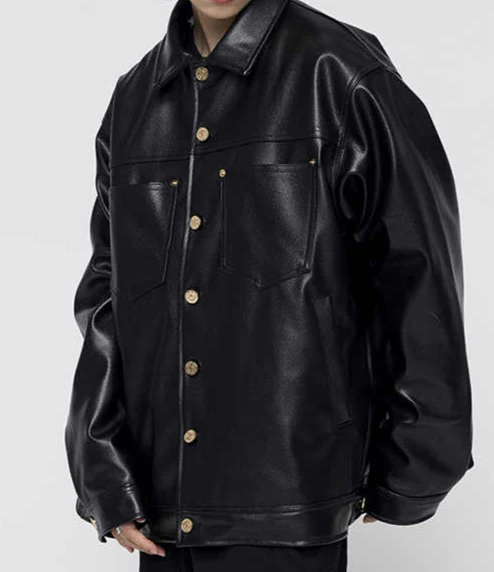 Grunge Letter Embroidered Cotton Leather Jacket - Image 5