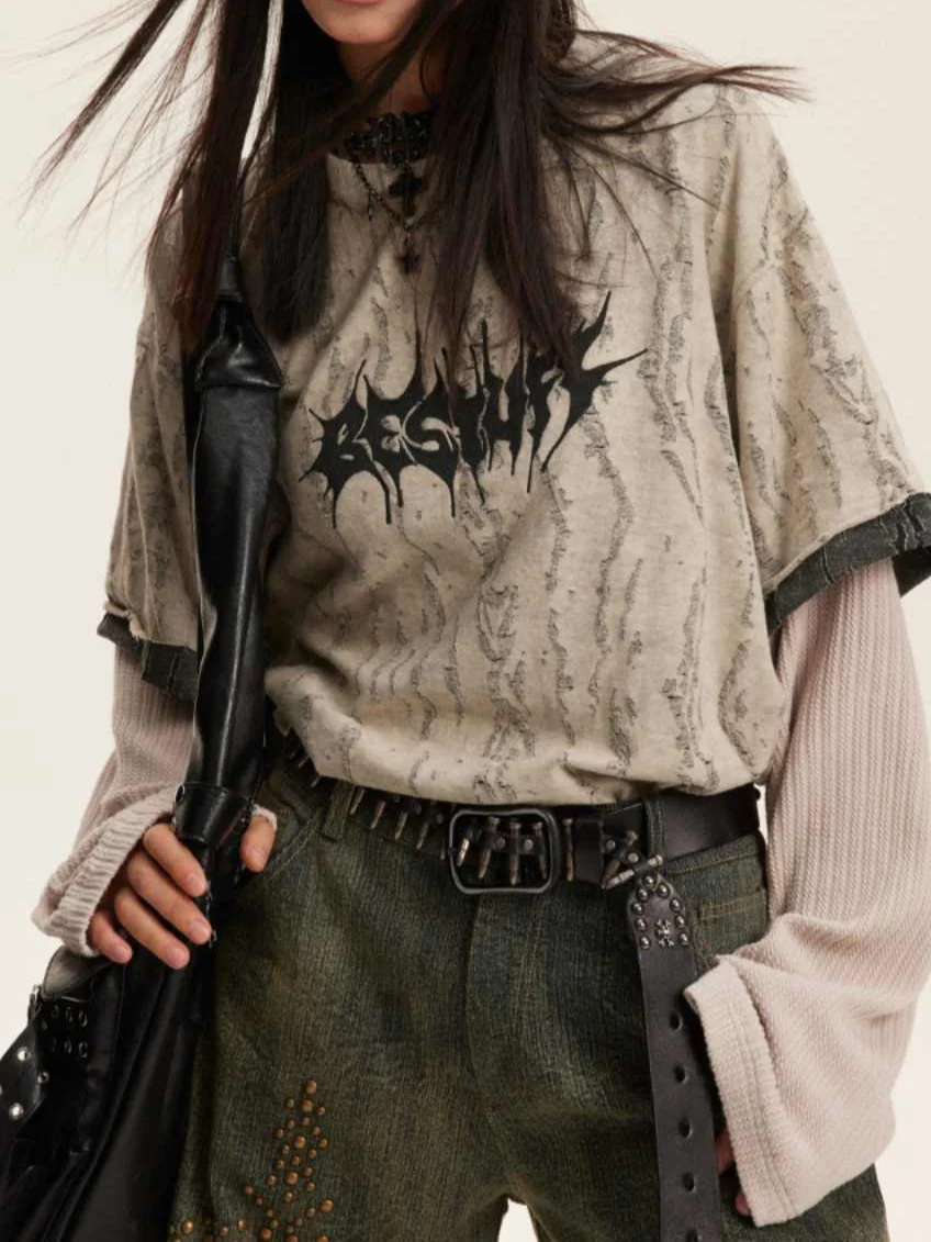 Grunge Letter Round Neck Sweatshirt - Image 5