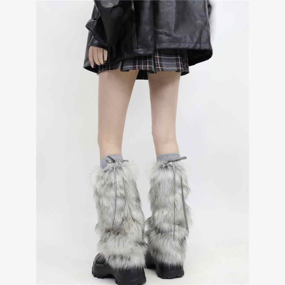 Grunge Mid-calf Y2K Fur Leg Warmers - Image 2