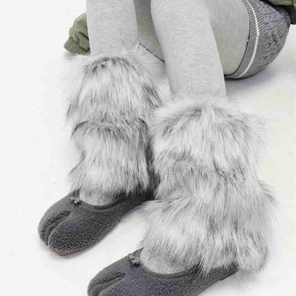 Grunge Mid-calf Y2K Fur Leg Warmers - Image 4