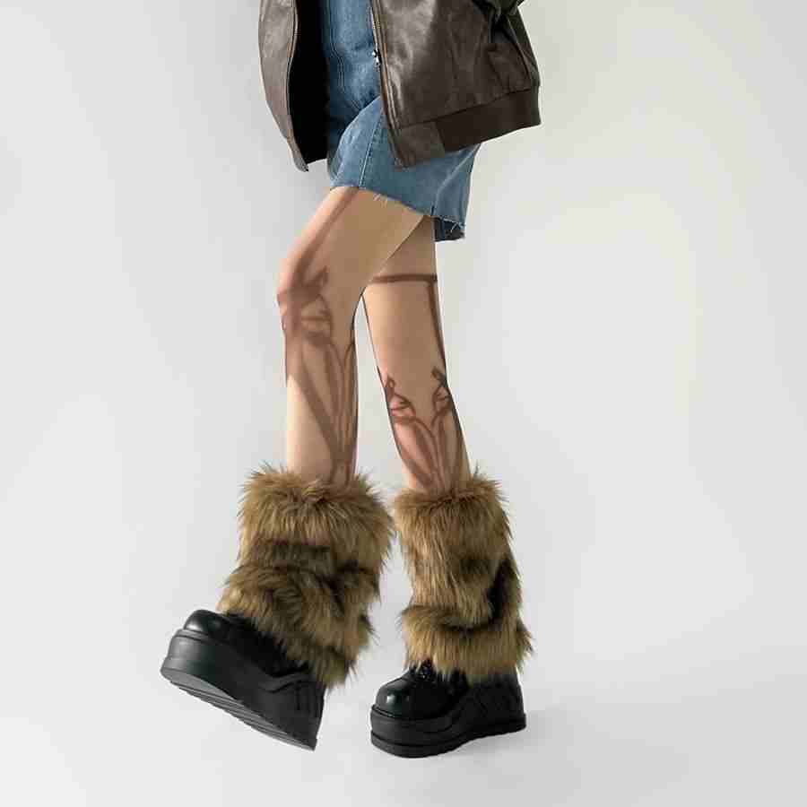 Grunge Mid-calf Y2K Fur Leg Warmers - Image 5