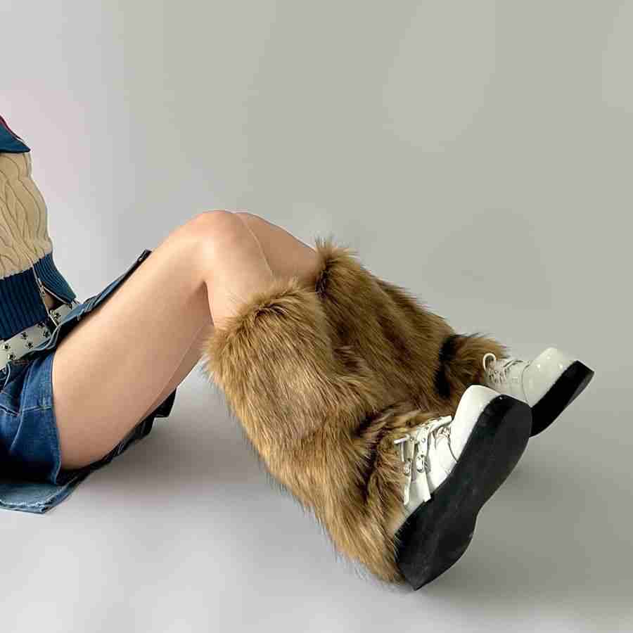Grunge Mid-calf Y2K Fur Leg Warmers - Image 6