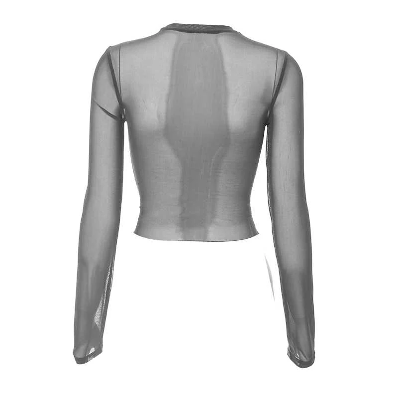 Grunge Punk Mesh Long-sleeved Top - Image 3