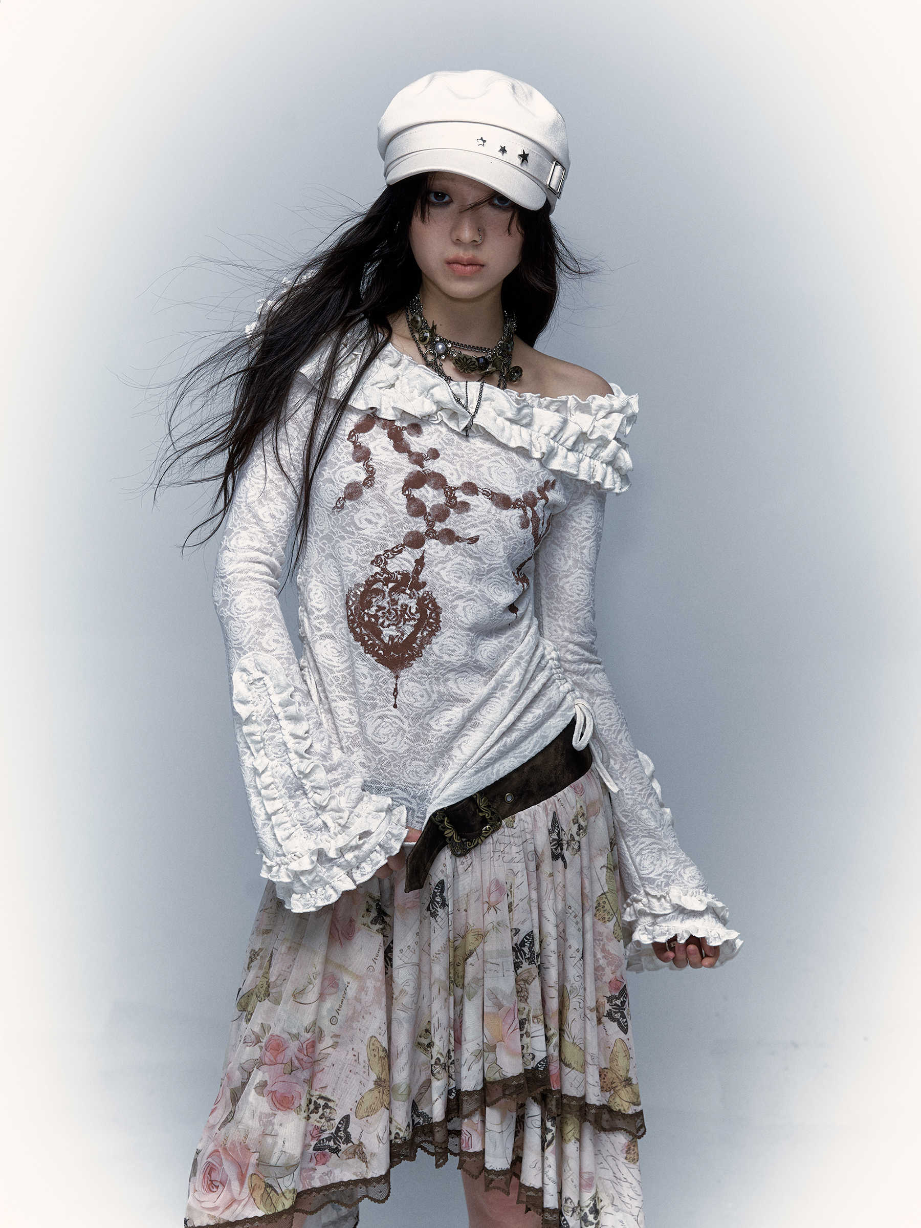 Grunge Reversible Off-shoulder Long-sleeved Top - Image 3