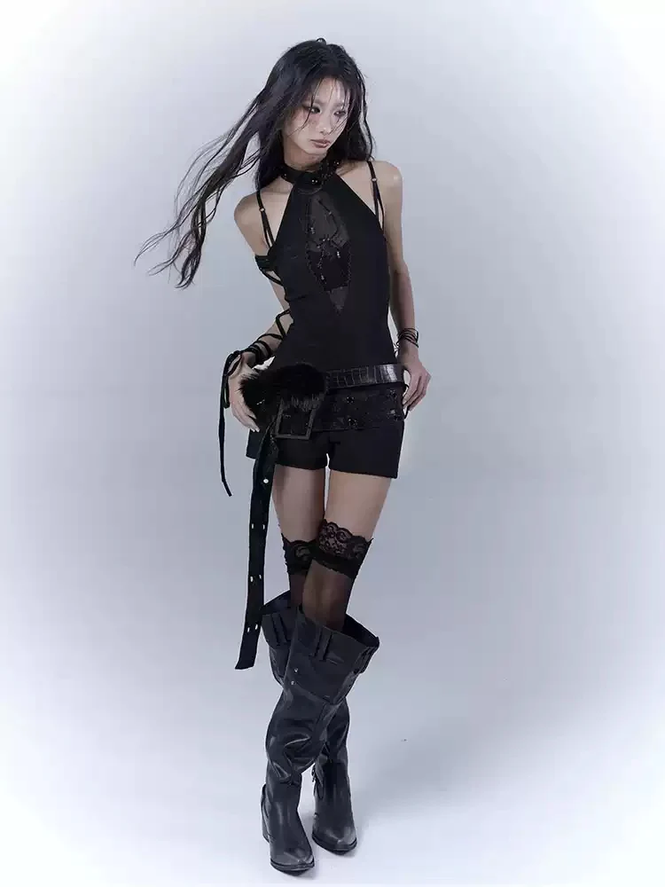 Grunge Rhinestone Dark Jumpsuit - Image 2