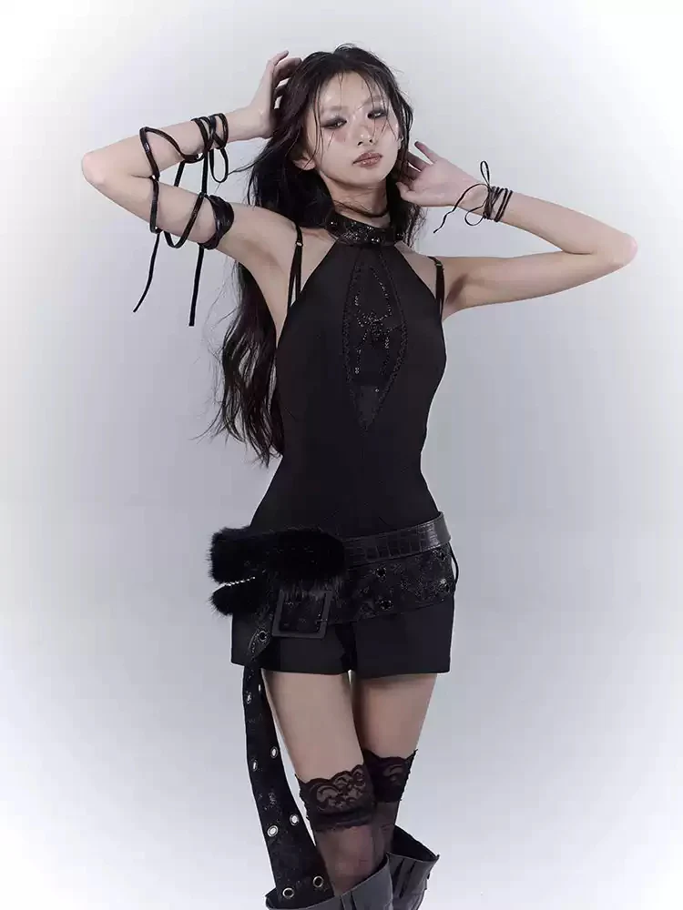 Grunge Rhinestone Dark Jumpsuit - Image 3