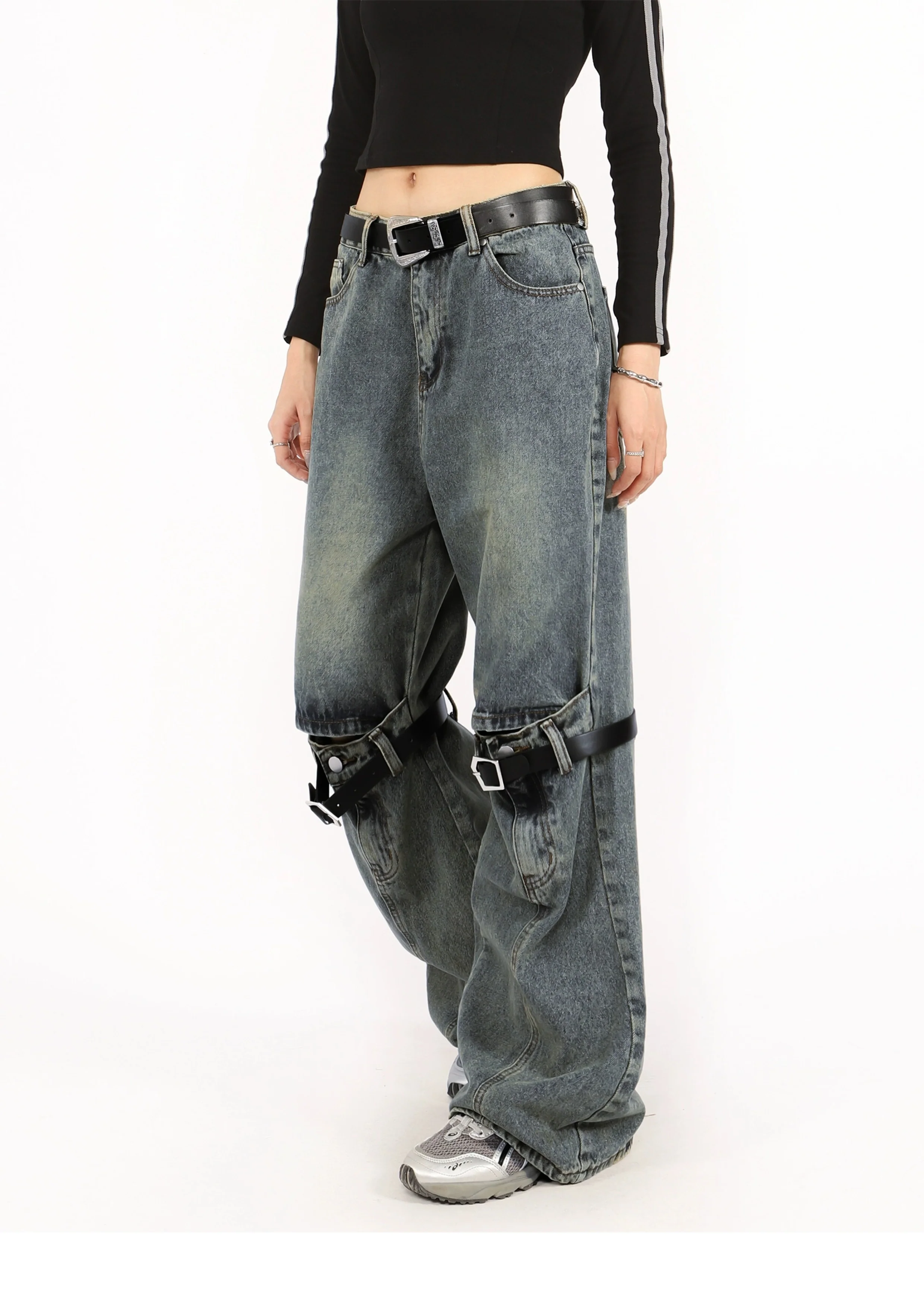 Grunge Ripped Distressed Belt Buckle Jeans - Image 2
