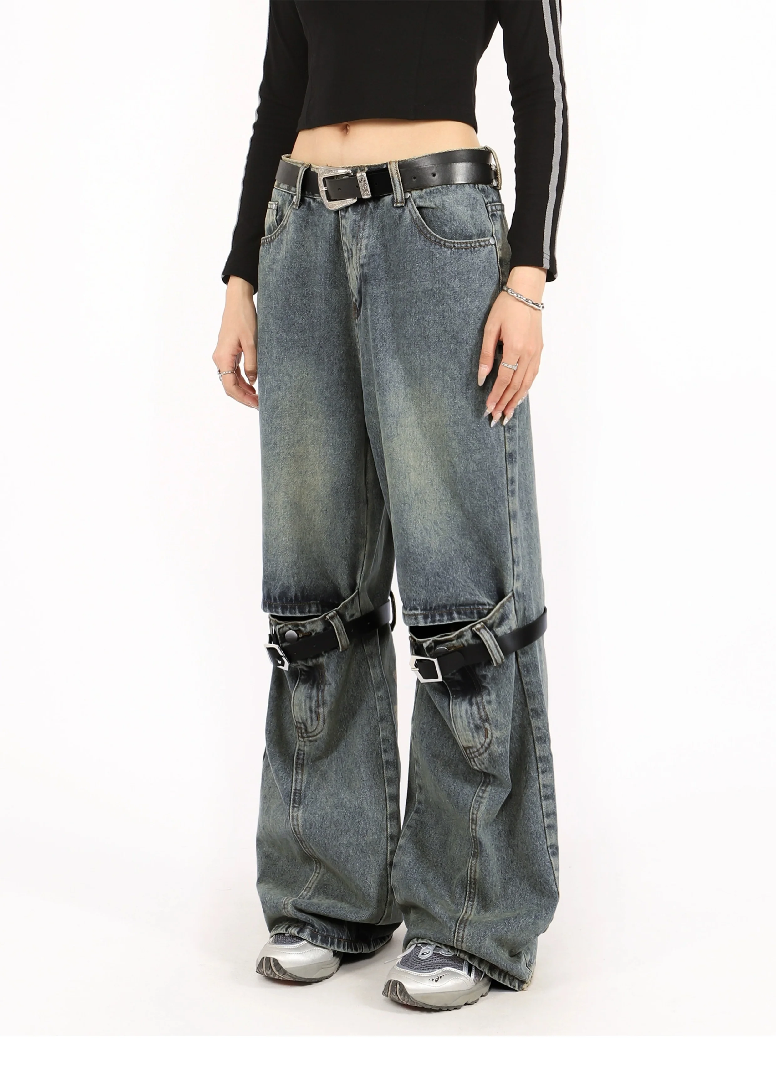 Grunge Ripped Distressed Belt Buckle Jeans - Image 3