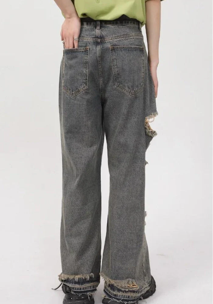 Grunge Ripped Straight Leg Jeans - Image 3