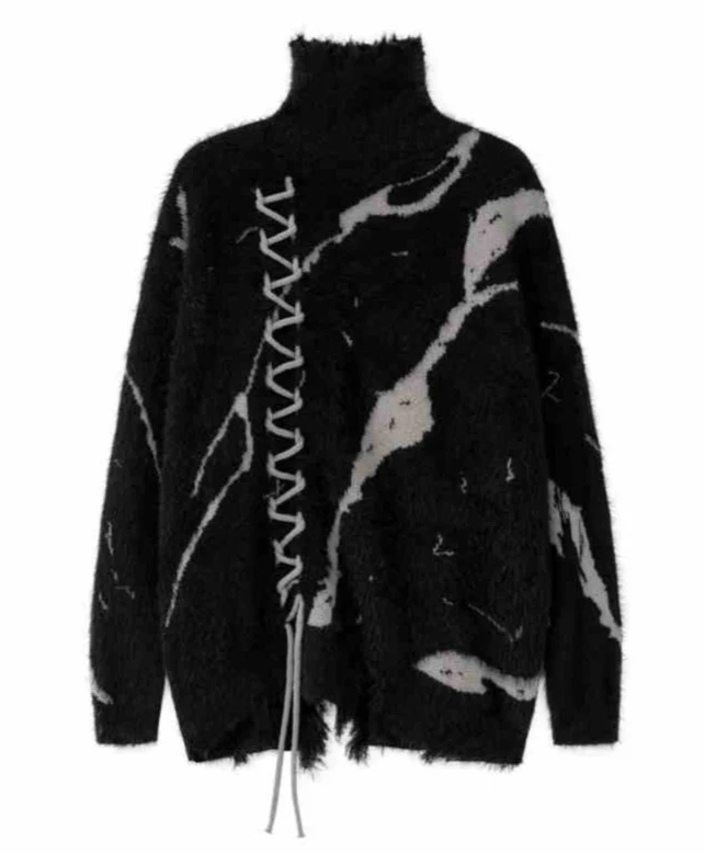 Grunge Ripped Turtleneck Loose Sweater - Image 9