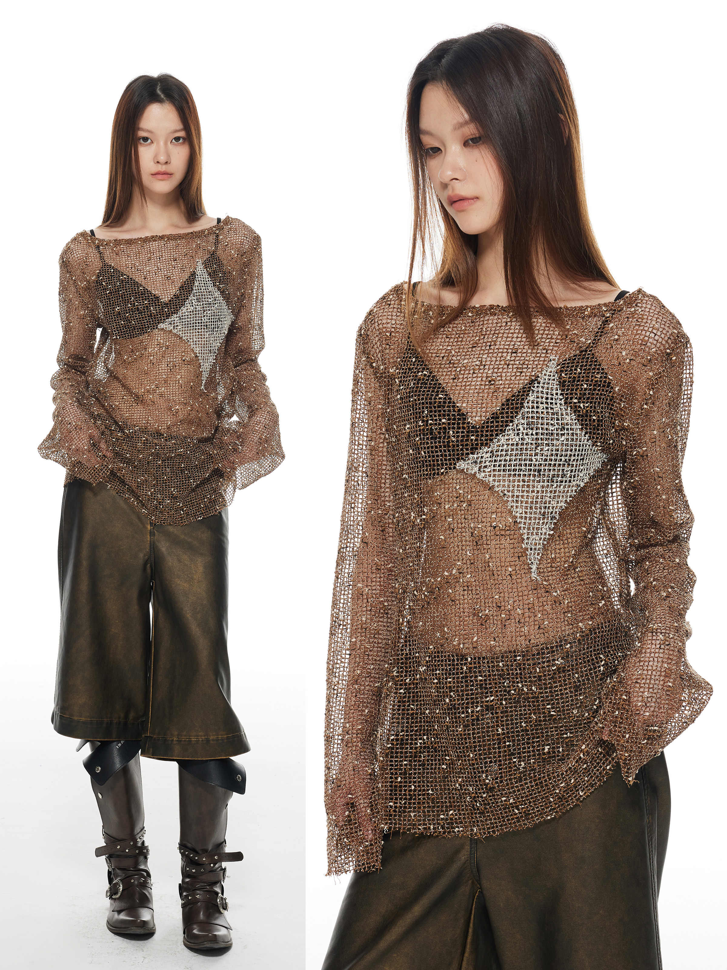 Grunge Stars Hollow Loose Long-sleeved Top