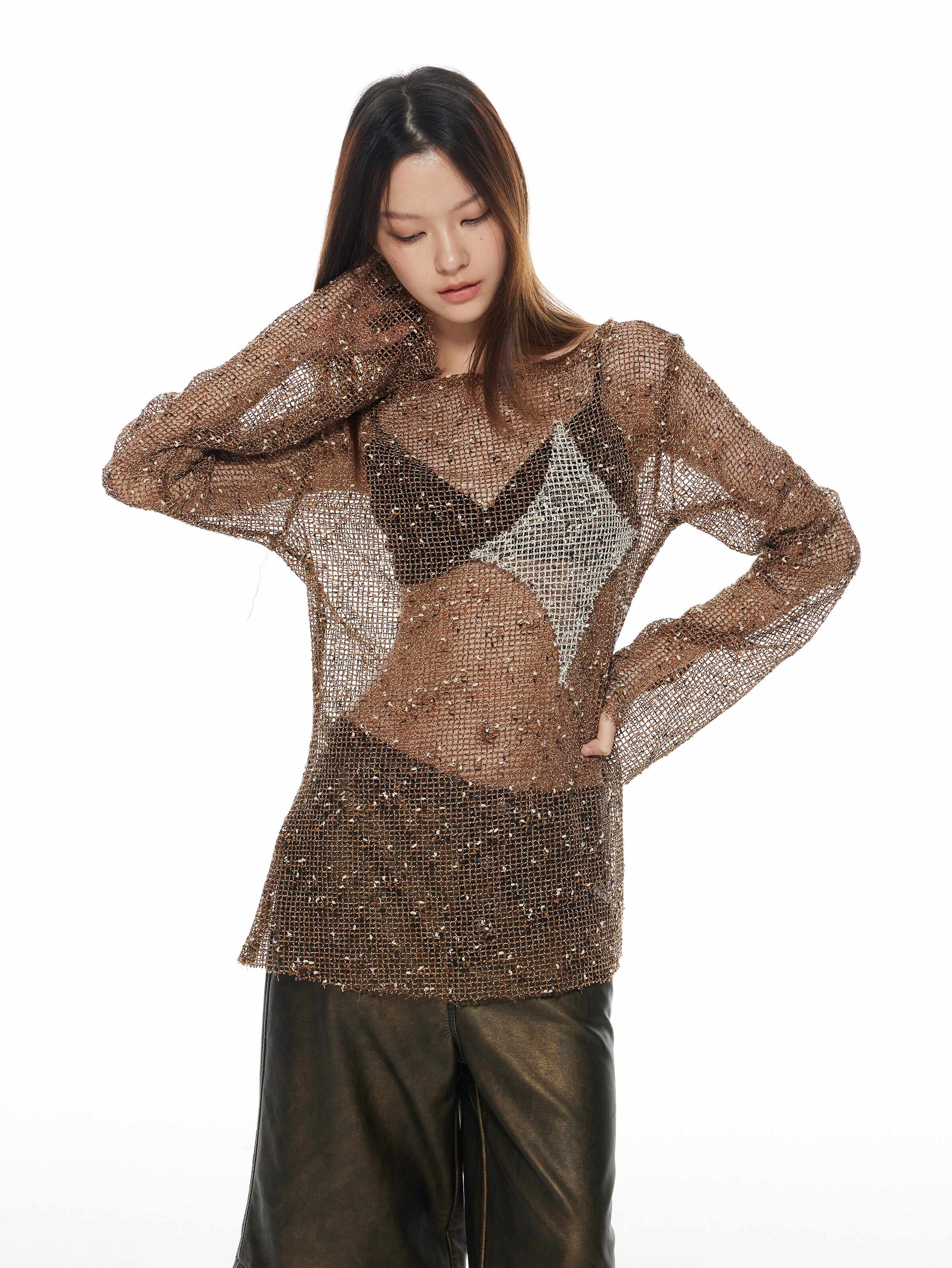 Grunge Stars Hollow Loose Long-sleeved Top - Image 2