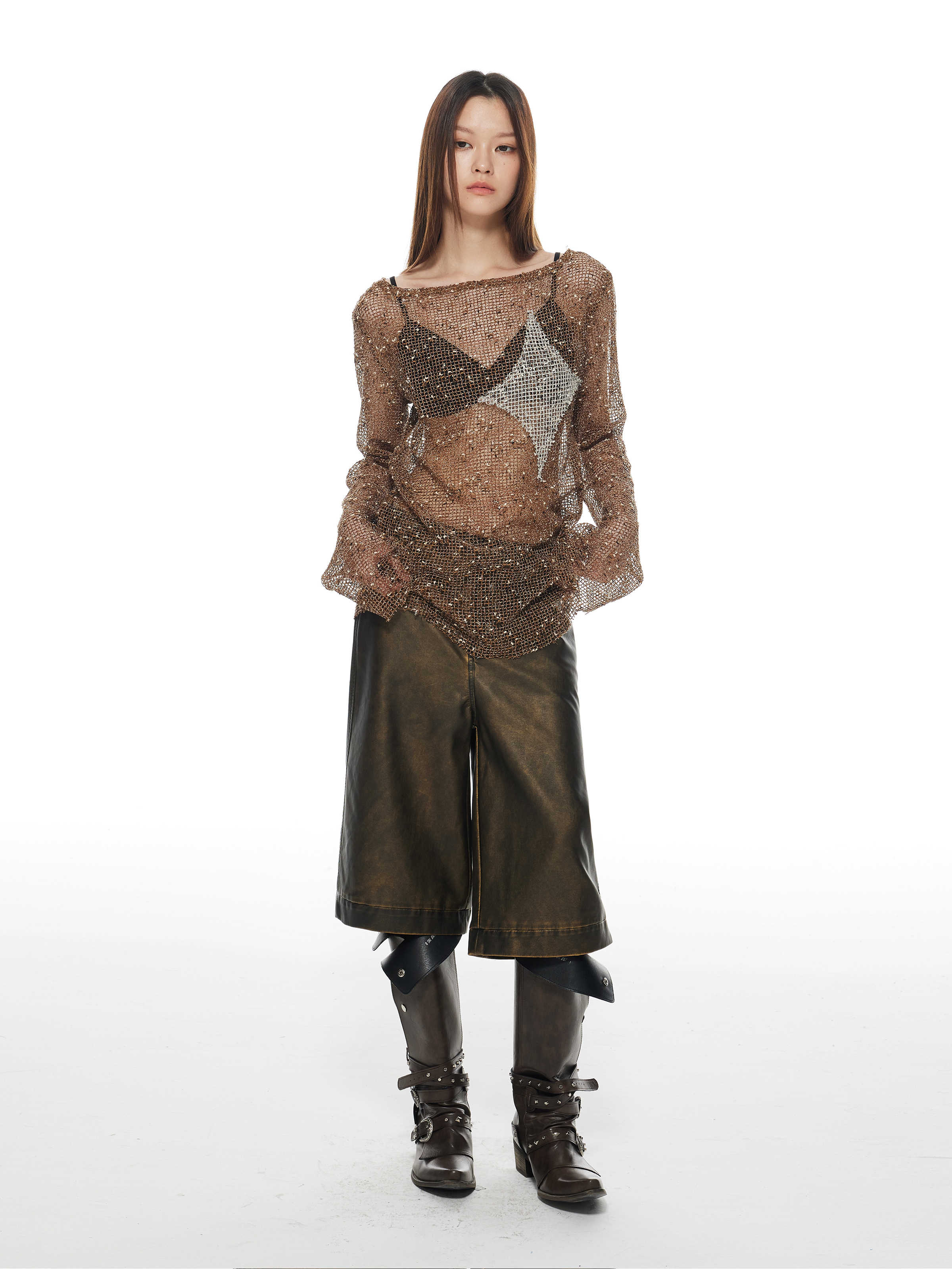 Grunge Stars Hollow Loose Long-sleeved Top - Image 3