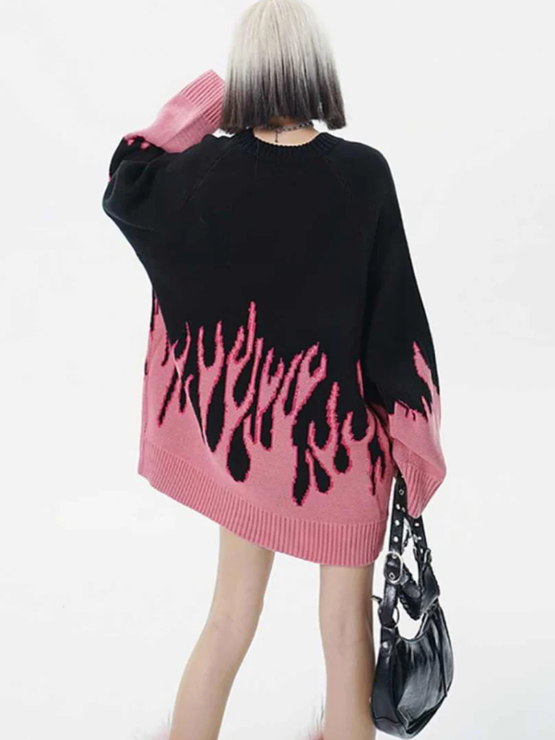 Grunge Street Color Contrasting Sweater - Image 2