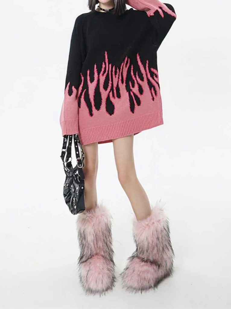 Grunge Street Color Contrasting Sweater - Image 3