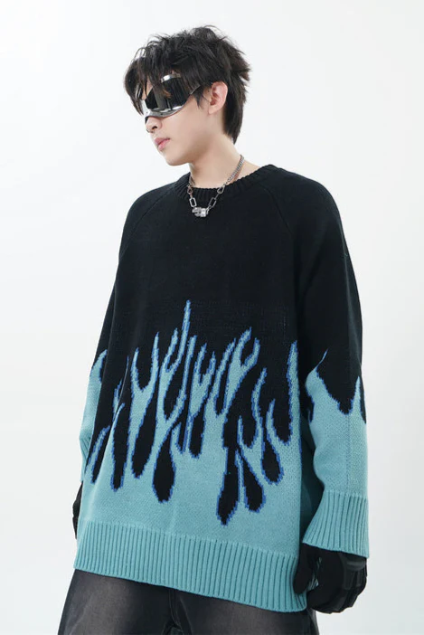 Grunge Street Color Contrasting Sweater - Image 7