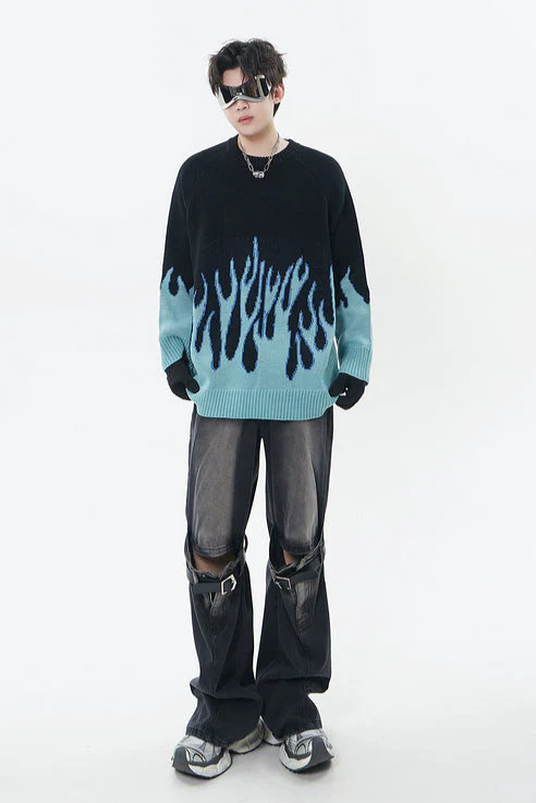 Grunge Street Color Contrasting Sweater - Image 8