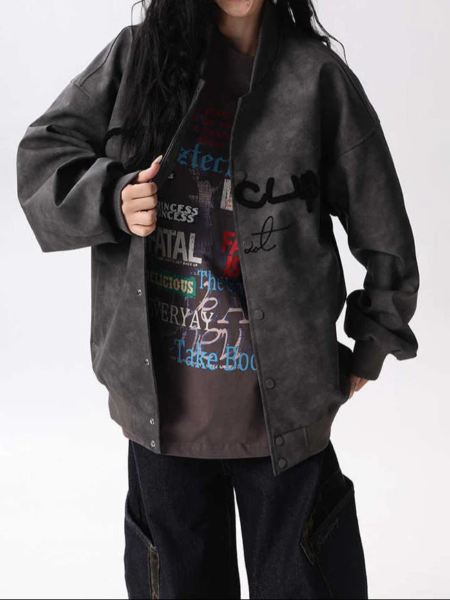 Grunge Street Motorcycle Leather Jacket - Image 3