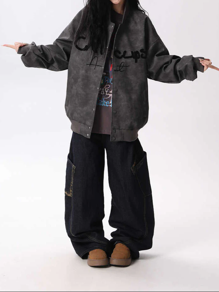 Grunge Street Motorcycle Leather Jacket - Image 4