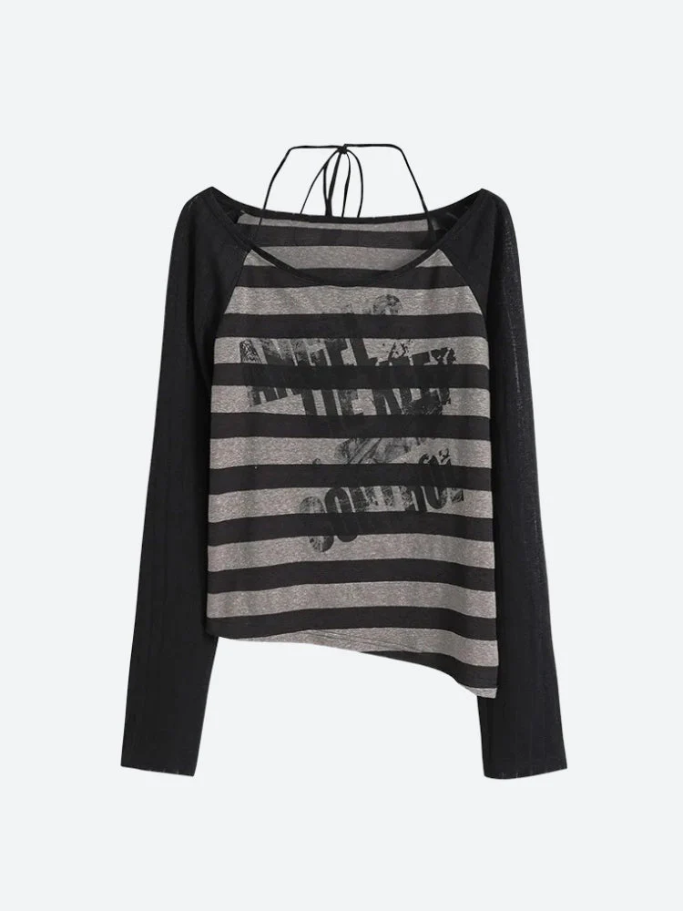 Grunge Striped Off Shoulder Top - Image 4