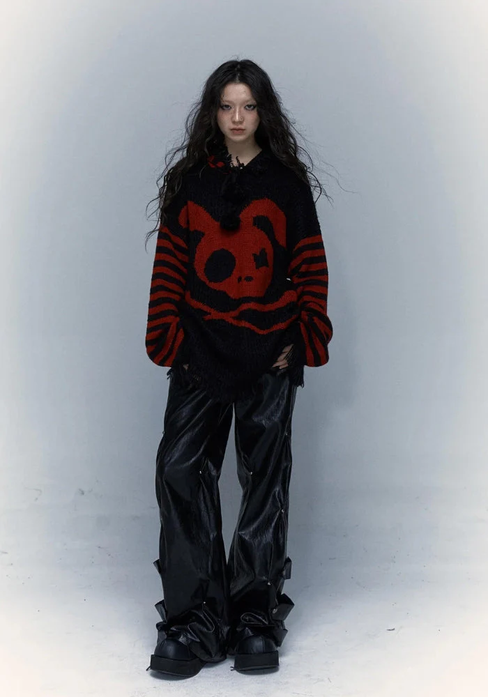 Grunge Tasseled Hooded Sweater - Image 5