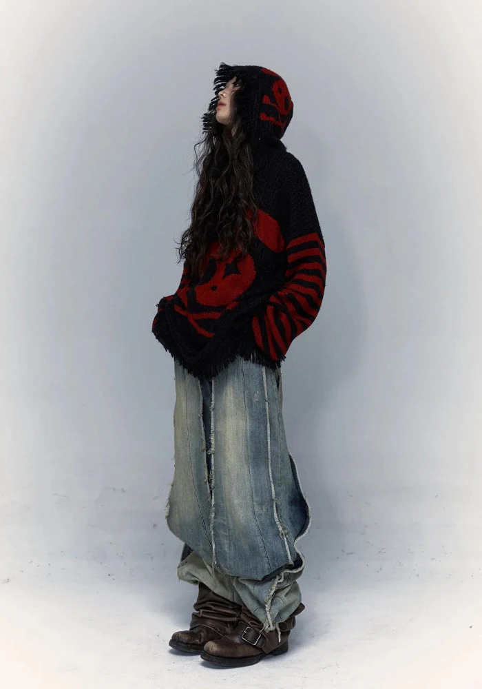 Grunge Tasseled Hooded Sweater - Image 6
