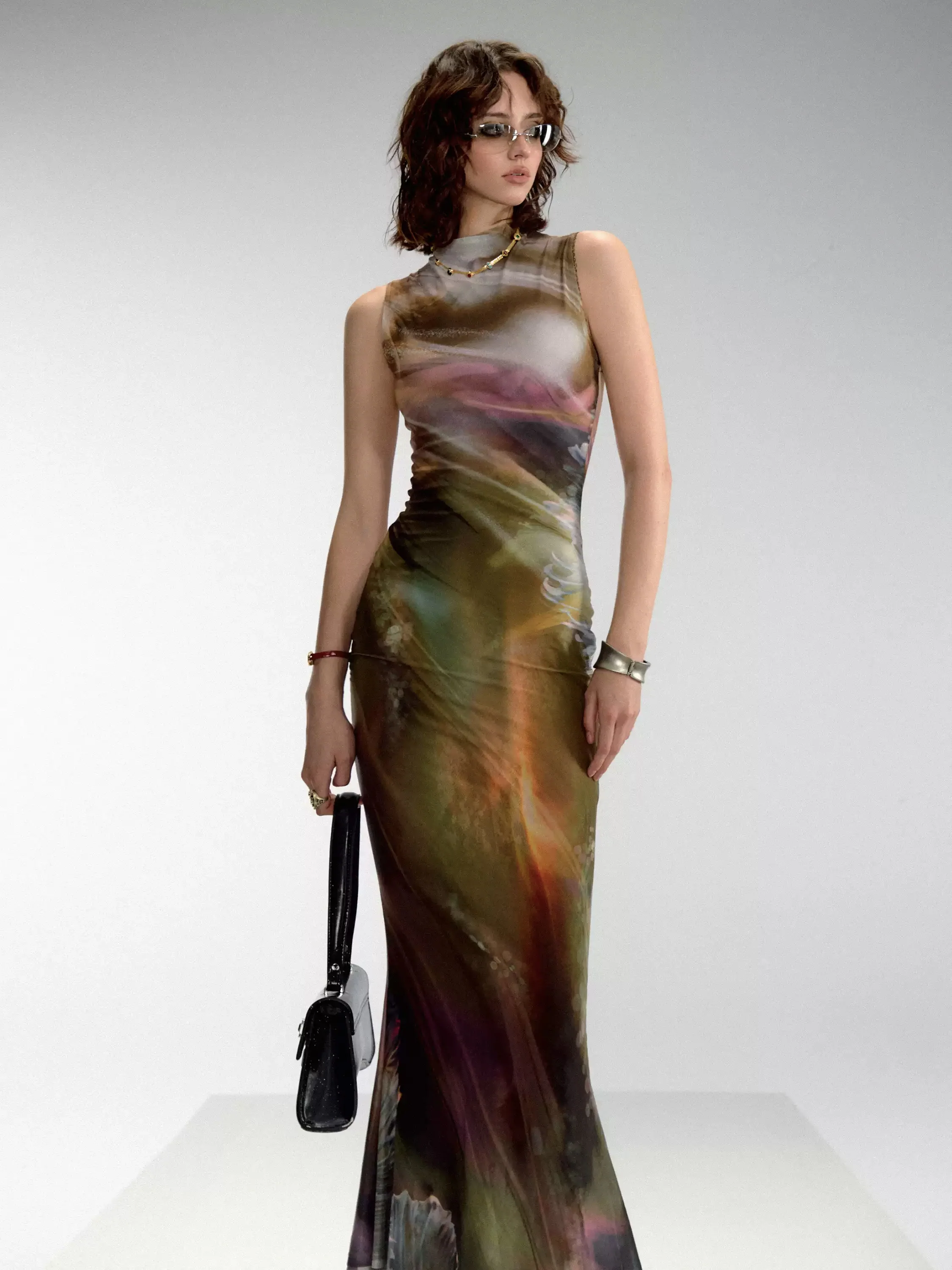 Halo Print Mesh Cheongsam Dress - Image 4