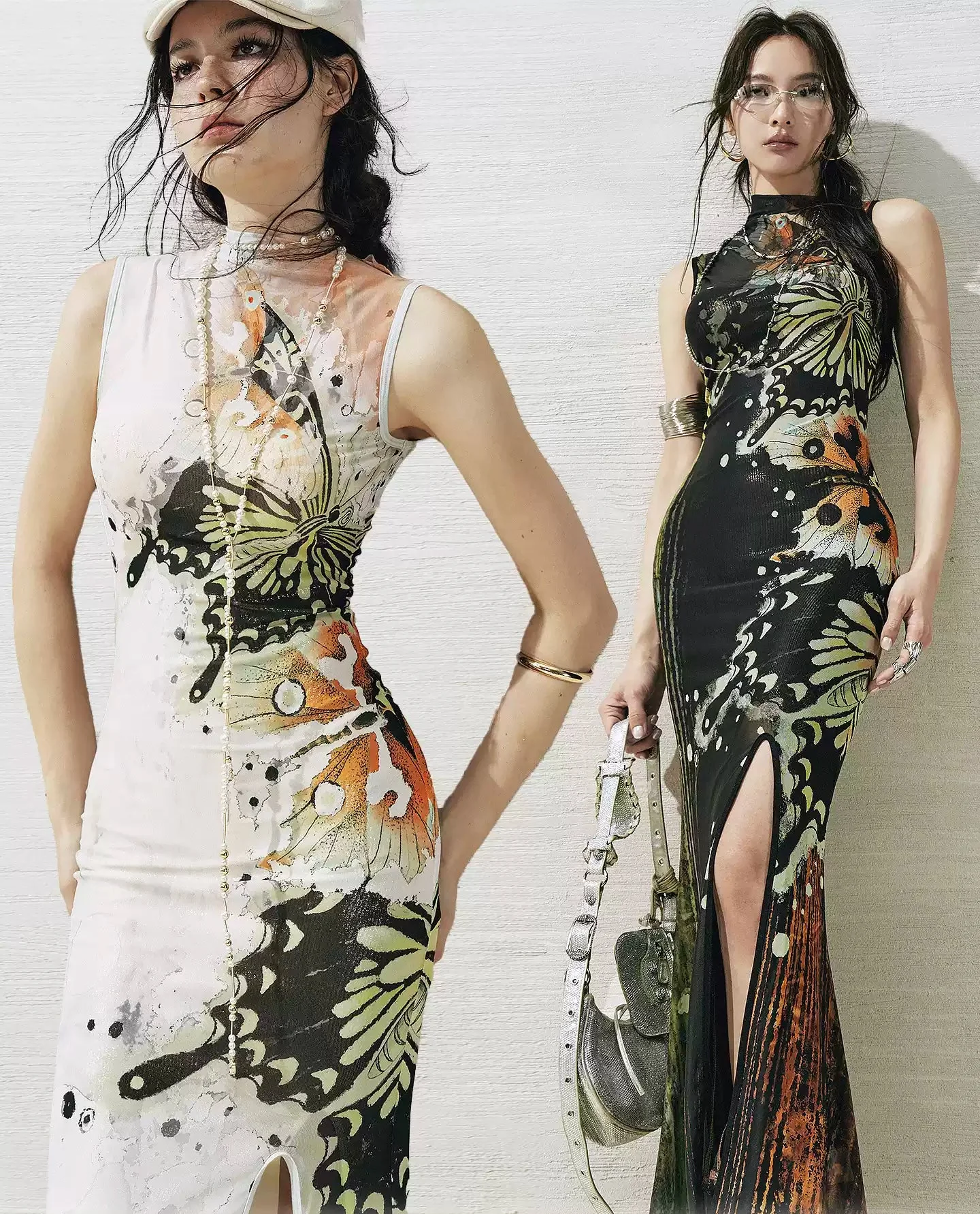 Hand-painted Butterfly Cheongsam Slit Dress