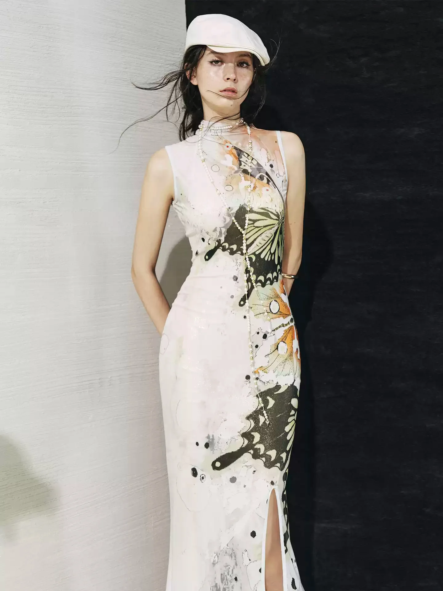 Hand-painted Butterfly Cheongsam Slit Dress - Image 2