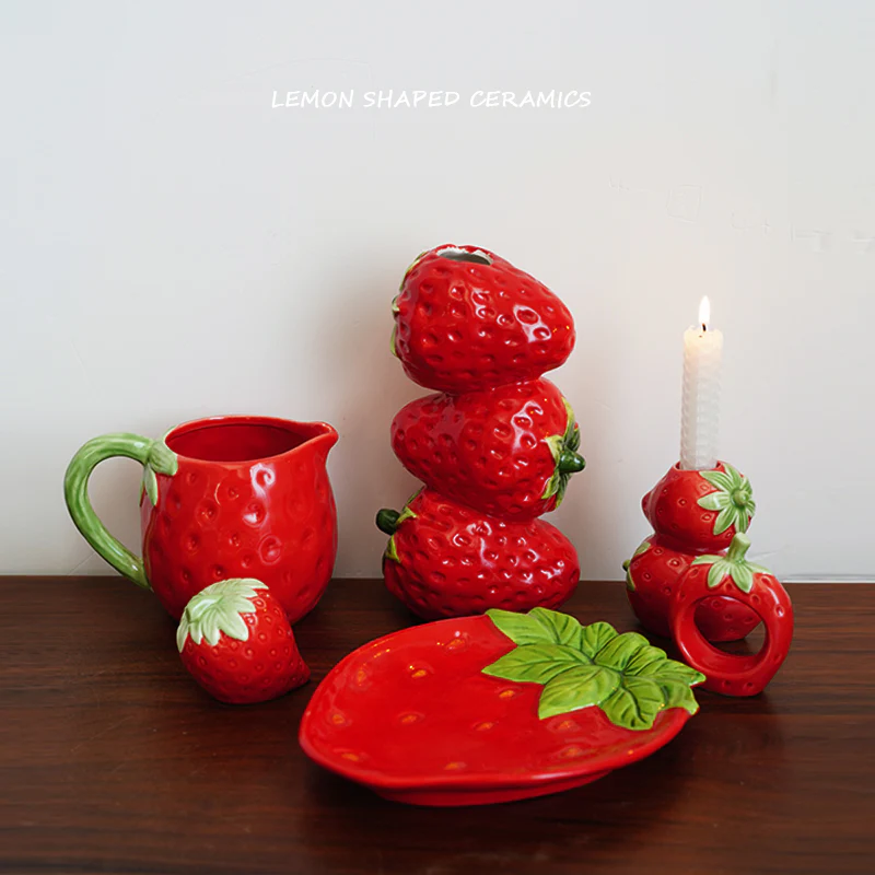 hand-painted strawberry shape ceramic dinner plate - Image 7