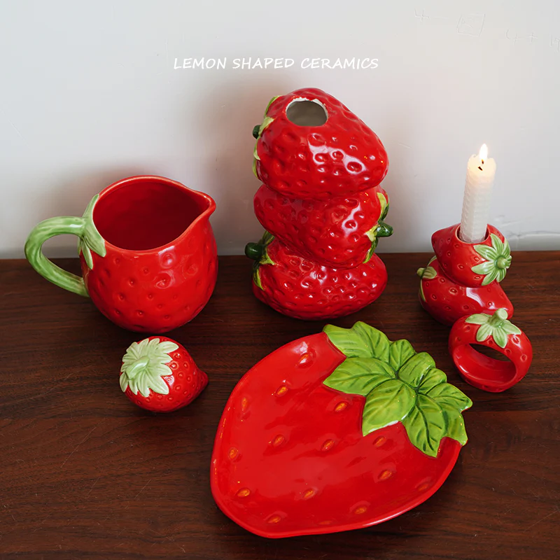hand-painted strawberry shape ceramic dinner plate - Image 8