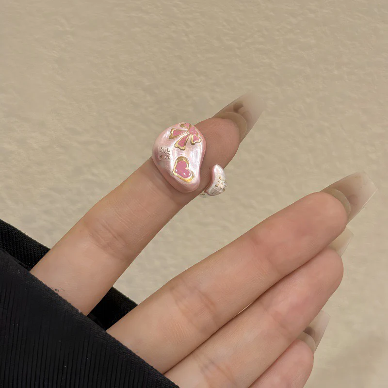 handmade enamel dripping oil cat bow applique ring - Image 2